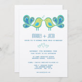 Modern Peacock Love Birds Wedding Monogram Einladung (Vorne/Hinten)