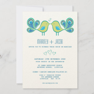 Modern Peacock Love Birds Wedding Monogram Einladung