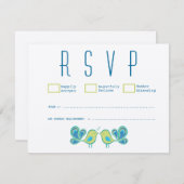 Modern Peacock Love Birds Wedding RSVP Cards (Vorne/Hinten)