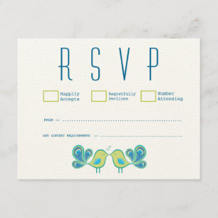 Modern Peacock Love Birds Wedding RSVP Cards Karte