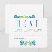 Modern Peacock Love Birds Wedding RSVP Cards Karte (Vorne/Hinten)