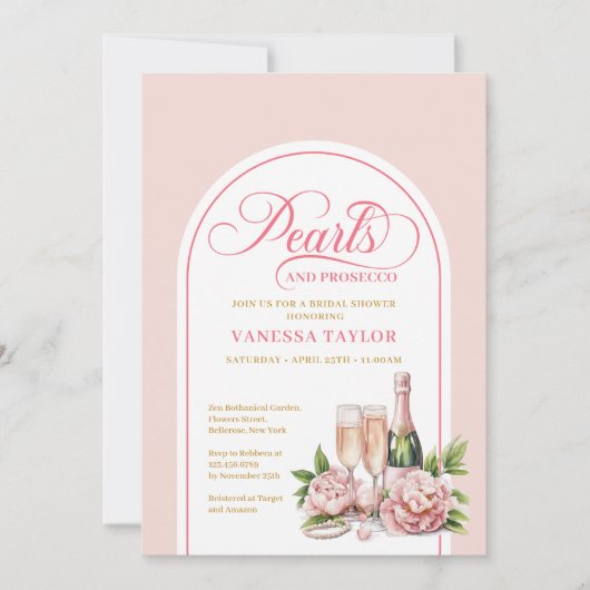 Modern Pearls and Prosecco Shower Invite Design Einladung (Vorderseite)