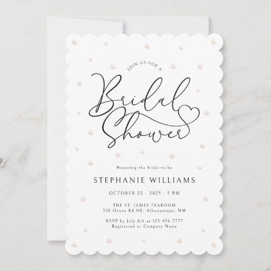 Modern Pearls Bridal Dusche Einladung (Vorderseite)