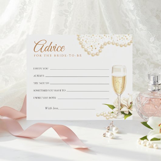 Modern Pearls & Prosecco Bridal Shower Advice Card