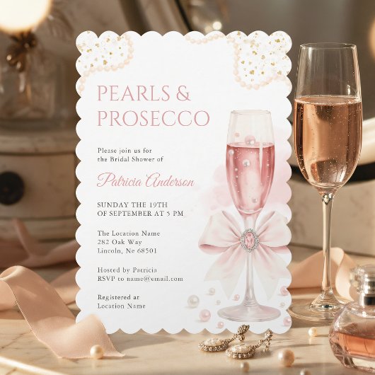 Modern Pearls & Prosecco Bridal Shower Invitation Einladung