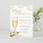 Modern Pearls & Prosecco Bridal Shower Invitation Einladung (Stehend Vorderseite)