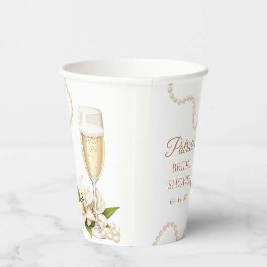 Modern Pearls & Prosecco Bridal Shower Paper cup Pappbecher (Rechts)