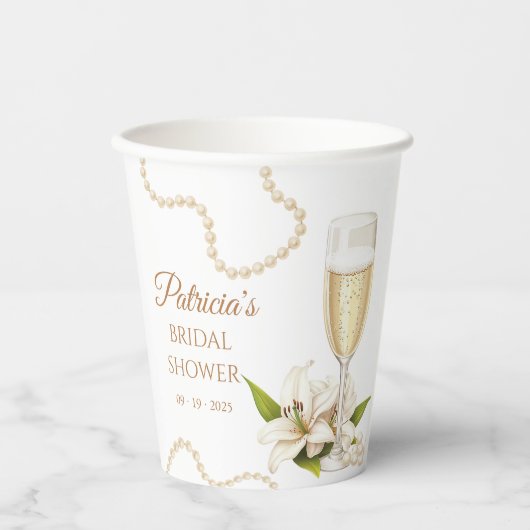 Modern Pearls & Prosecco Bridal Shower Paper cup Pappbecher (Vorderseite)