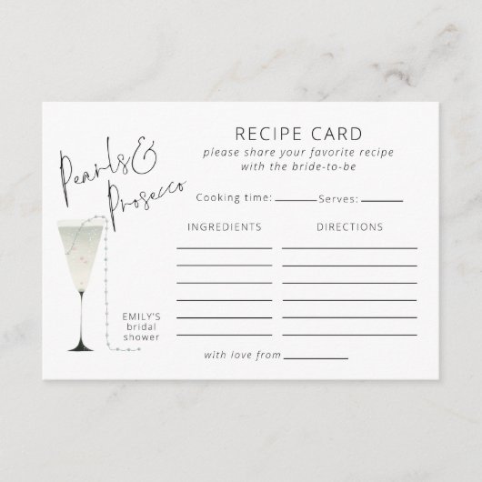 Modern Pearls Prosecco Rezept Brautparty Begleitkarte (Vorderseite)
