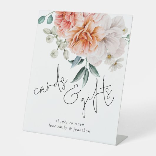 Modern Peonies Cards gibt SkriptWedding Sockelschild (Vorderseite)