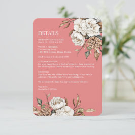 Modern Peony & Hydrangea Coral Pink Wedding Begleitkarte