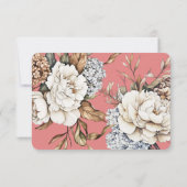 Modern Peony & Hydrangea Coral Pink Wedding RSVP Karte (Rückseite)