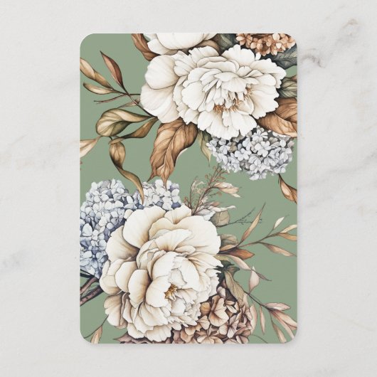 Modern Peony & Hydrangea Grüne Hochzeit Begleitkarte (Rückseite)