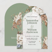 Modern Peony & Hydrangea Grüne Hochzeit Einladung (Vorne/Hinten)