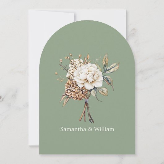 Modern Peony & Hydrangea Grüne Hochzeit Einladung (Rückseite)