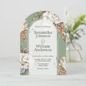 Modern Peony & Hydrangea Grüne Hochzeit Einladung (Stehend Vorderseite)