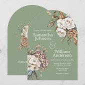 Modern Peony & Hydrangea Grüne Hochzeit Einladung (Vorne/Hinten)