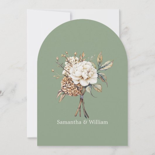 Modern Peony & Hydrangea Grüne Hochzeit Einladung (Rückseite)