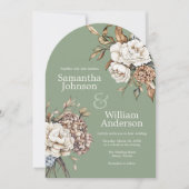 Modern Peony & Hydrangea Grüne Hochzeit Einladung (Vorderseite)