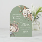 Modern Peony & Hydrangea Grüne Hochzeit Einladung (Stehend Vorderseite)