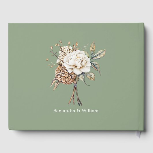 Modern Peony & Hydrangea Grüne Hochzeit Gästebuch (Rückseite)