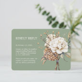 Modern Peony & Hydrangea Grüne Hochzeit RSVP Karte (Stehend Vorderseite)