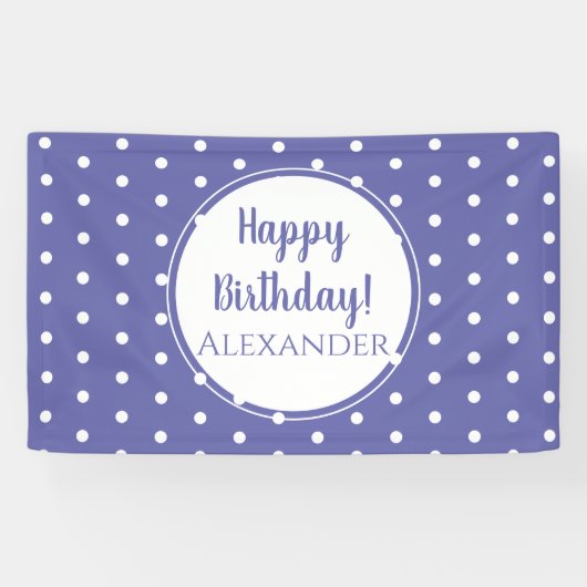 Modern Periwinkle Polka Dots Happy Birthday Banner (Horizontal)