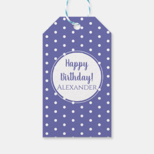 Modern Periwinkle Polka Dots Name Happy Birthday Geschenkanhänger