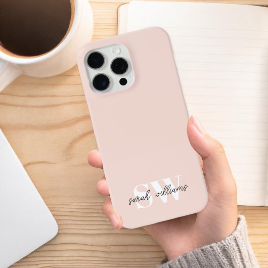Modern Personalisierter Monogramm Name Rosa Case-Mate iPhone Hülle