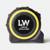 Modern Personalisierter Monogrammname Schwarz Maßband (Vorderseite)