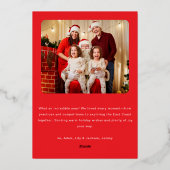 Modern Personalize Gold Red Green Tree Christmas Folieneinladung (Rückseite)