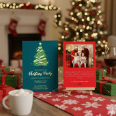 Modern Personalize Gold Red Green Tree Christmas Folieneinladung