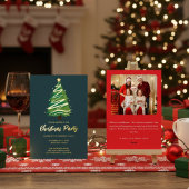 Modern Personalize Gold Red Green Tree Christmas  Folieneinladung