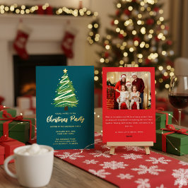 Modern Personalize Gold Red Green Tree Christmas Folieneinladung