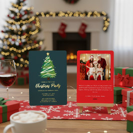 Modern Personalize Gold Red Green Tree Christmas Folieneinladung