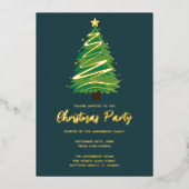 Modern Personalize Gold Red Green Tree Christmas Folieneinladung (Vorderseite)