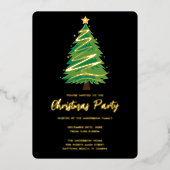 Modern Personalize Gold Red Green Tree Christmas Folieneinladung (Vorderseite)