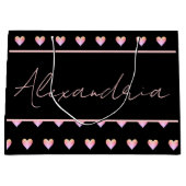 Modern Personalized Black Heart Große Geschenktüte (Vorderseite)