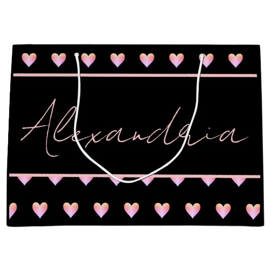 Modern Personalized Black Heart Große Geschenktüte (Vorderseite)