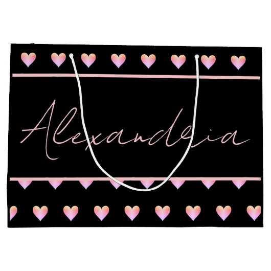 Modern Personalized Black Heart Große Geschenktüte (Rückseite)
