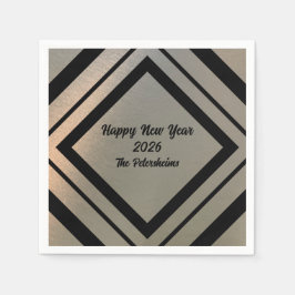 Modern Personalized Brushed Metal Happy New Years Serviette