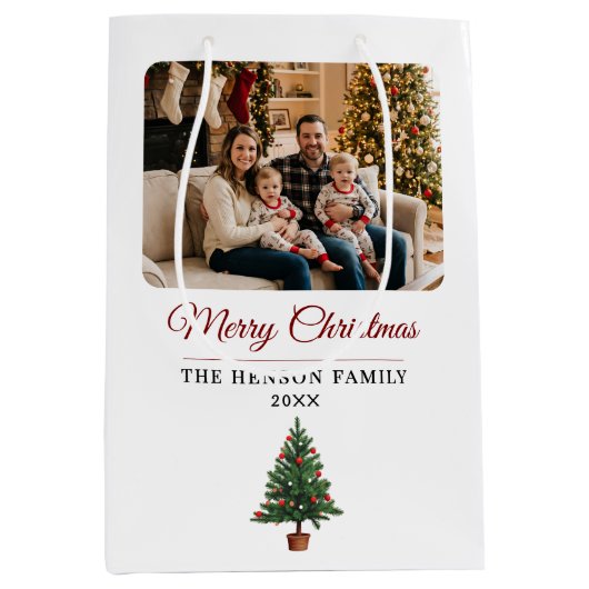 Modern Personalized Family Photo Christmas Mittlere Geschenktüte (Vorderseite)