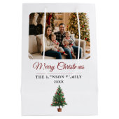 Modern Personalized Family Photo Christmas Mittlere Geschenktüte (Rückseite)