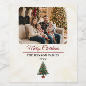 Modern Personalized Family Photo Christmas Weinetikett (Einzelnes Label)