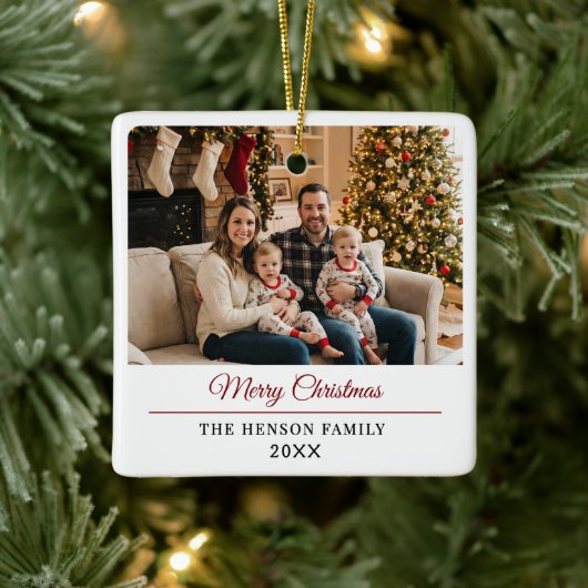 Modern Personalized Family Photo Merry Christmas Keramikornament (Baum)