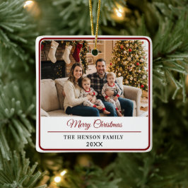Modern Personalized Family Photo Merry Christmas  Keramikornament