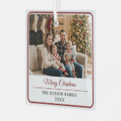 Modern Personalized Family Photo Merry Christmas  Ornament Aus Glas (Vorderseite links)