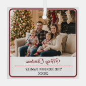 Modern Personalized Family Photo Merry Christmas  Ornament Aus Glas (Rückseite)