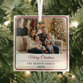Modern Personalized Family Photo Merry Christmas  Ornament Aus Glas