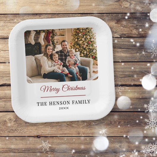 Modern Personalized Family Photo Merry Christmas Pappteller